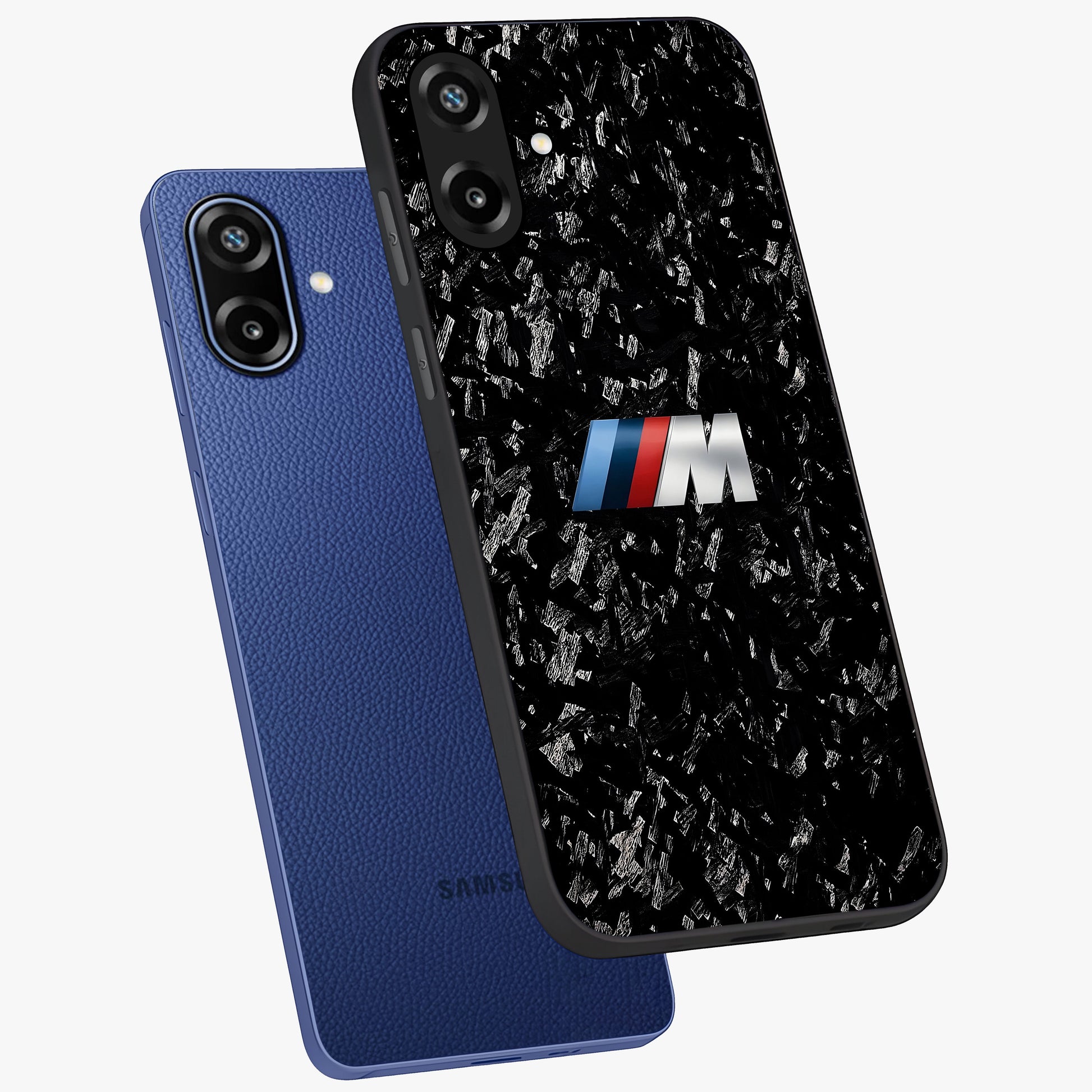 Carbon Speed Mark Glass Case displayed in angled mockup highlighting racing inspired carbon design and sleek aesthetic style.