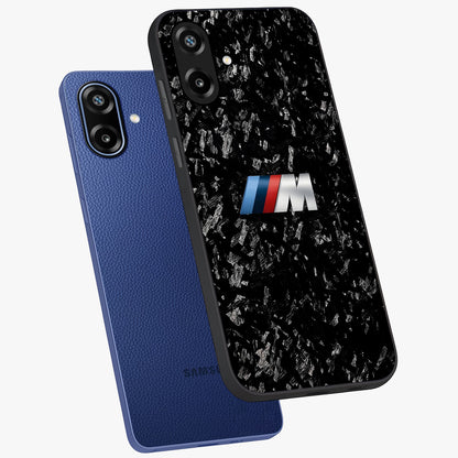 Carbon Speed Mark Glass Case displayed in angled mockup highlighting racing inspired carbon design and sleek aesthetic style.