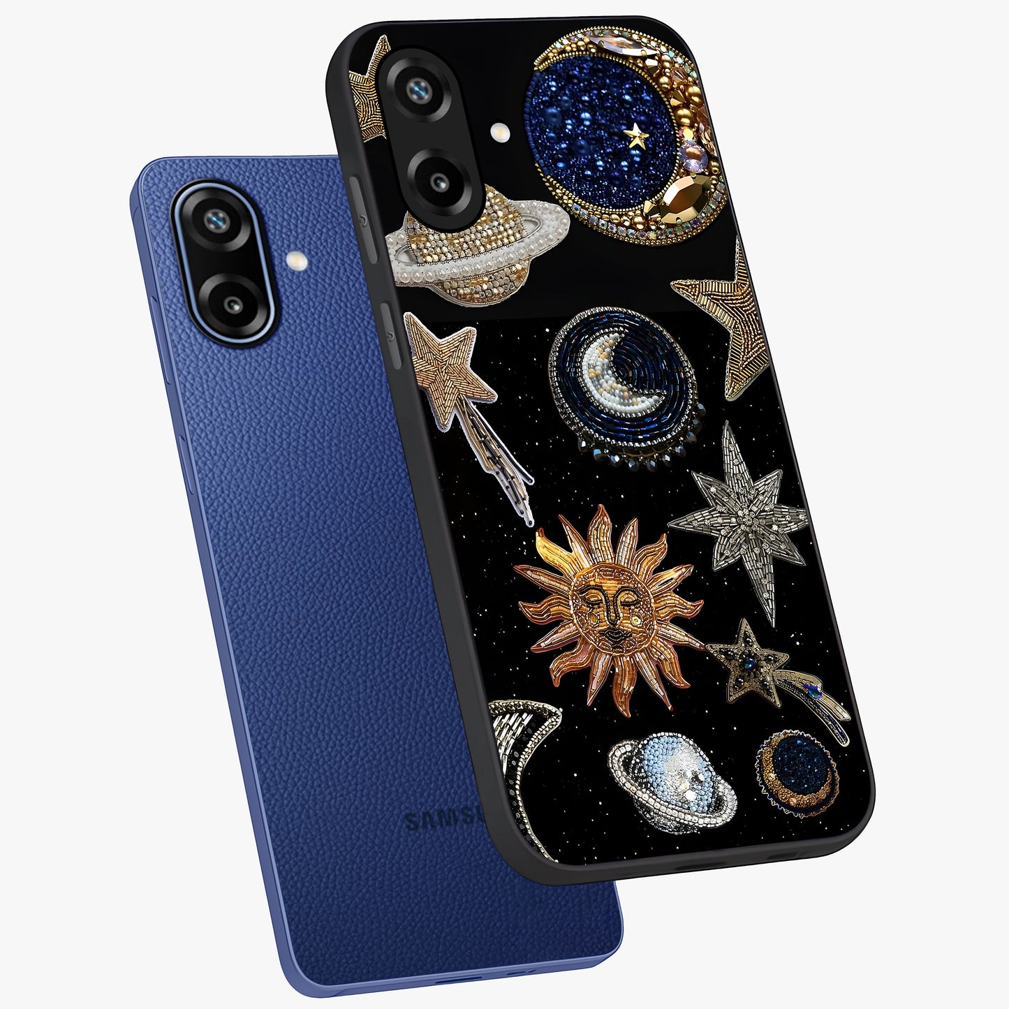 Celestial Gem Constellations Glass Case displayed in angled mockup highlighting gemstone inspired constellation design.