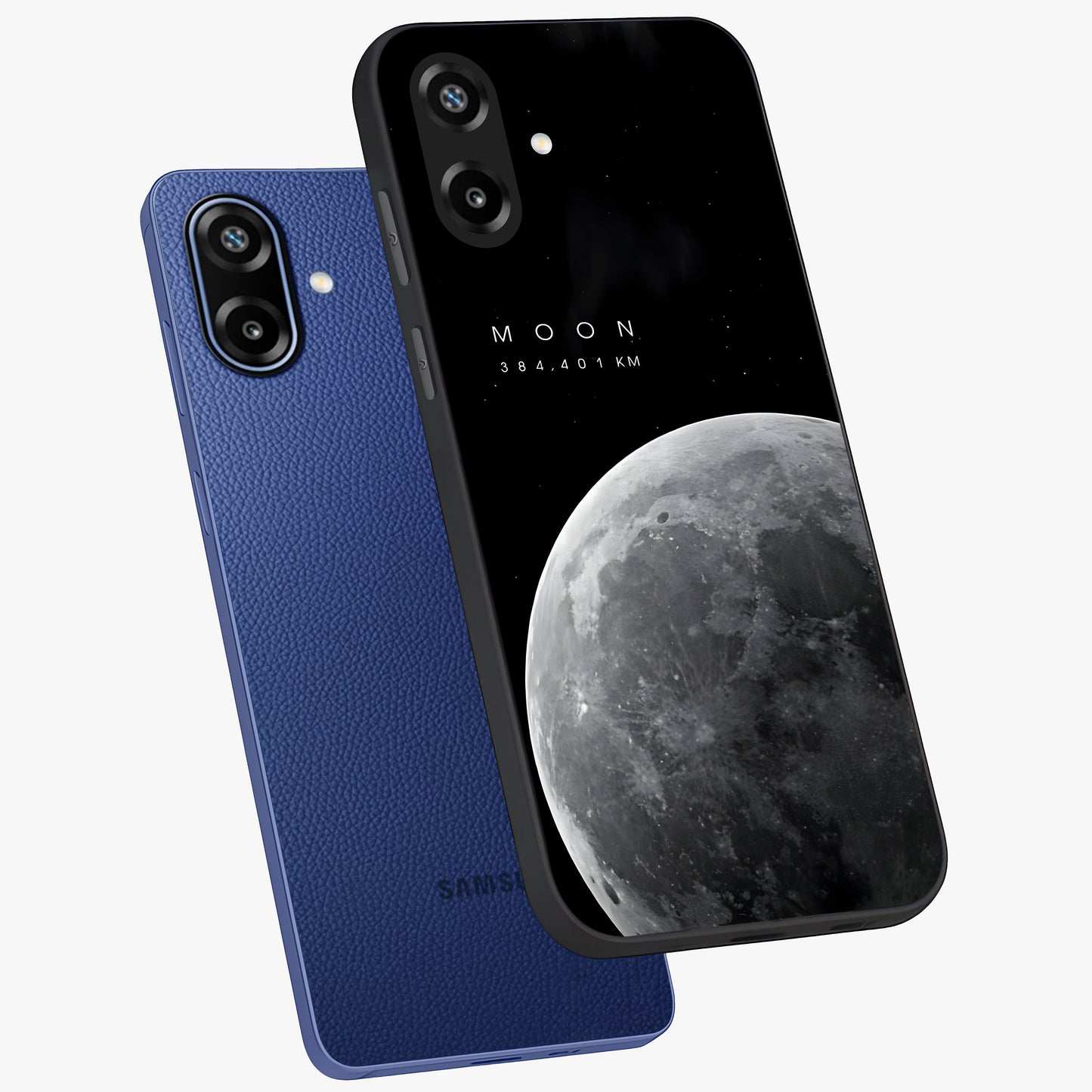 Cosmic Moon Glow Glass Case displayed in angled mockup highlighting celestial moon design with cosmic aesthetic theme.