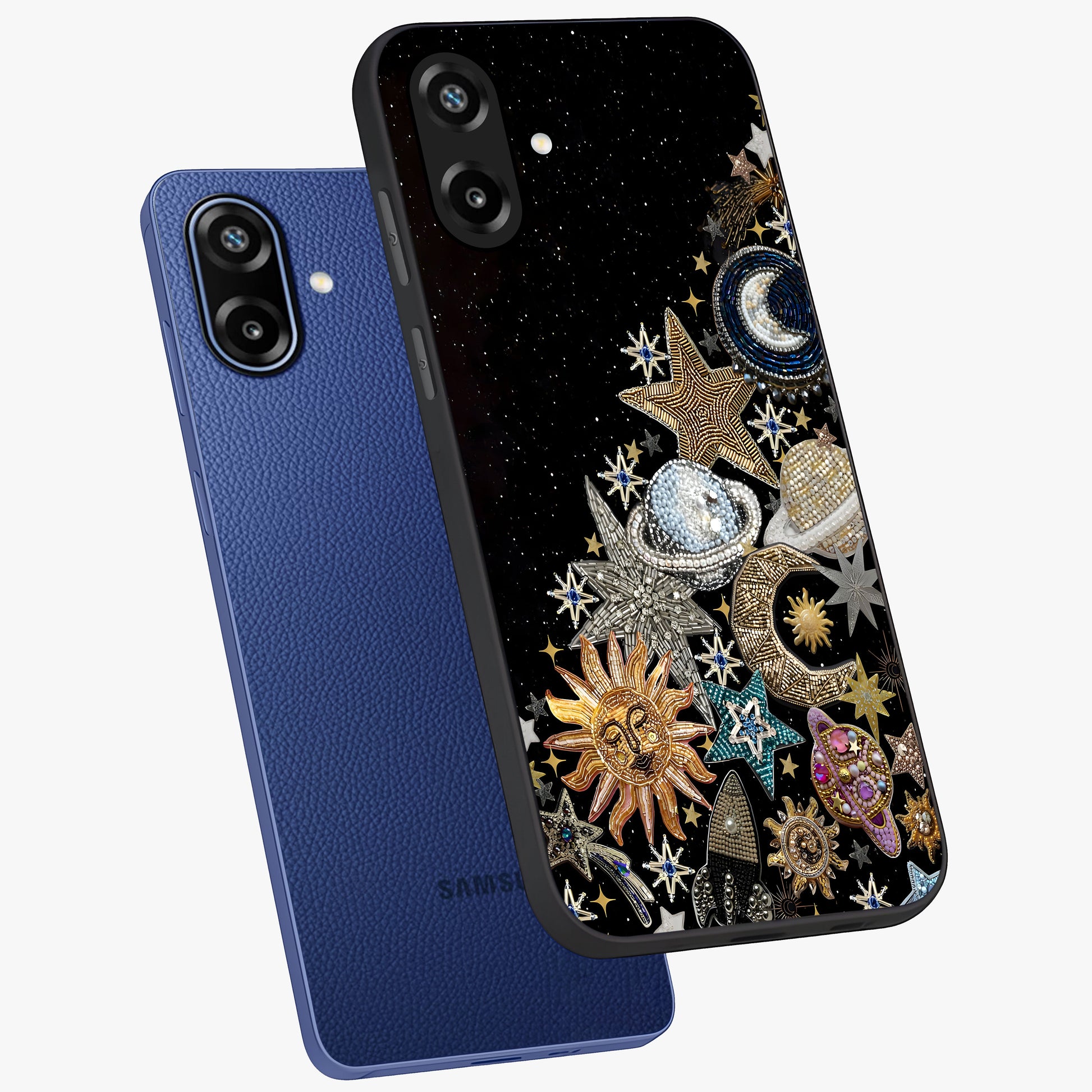Cosmic Sparkle Dreams Glass Case displayed in angled mockup highlighting dreamy star sparkle design with celestial aesthetic.
