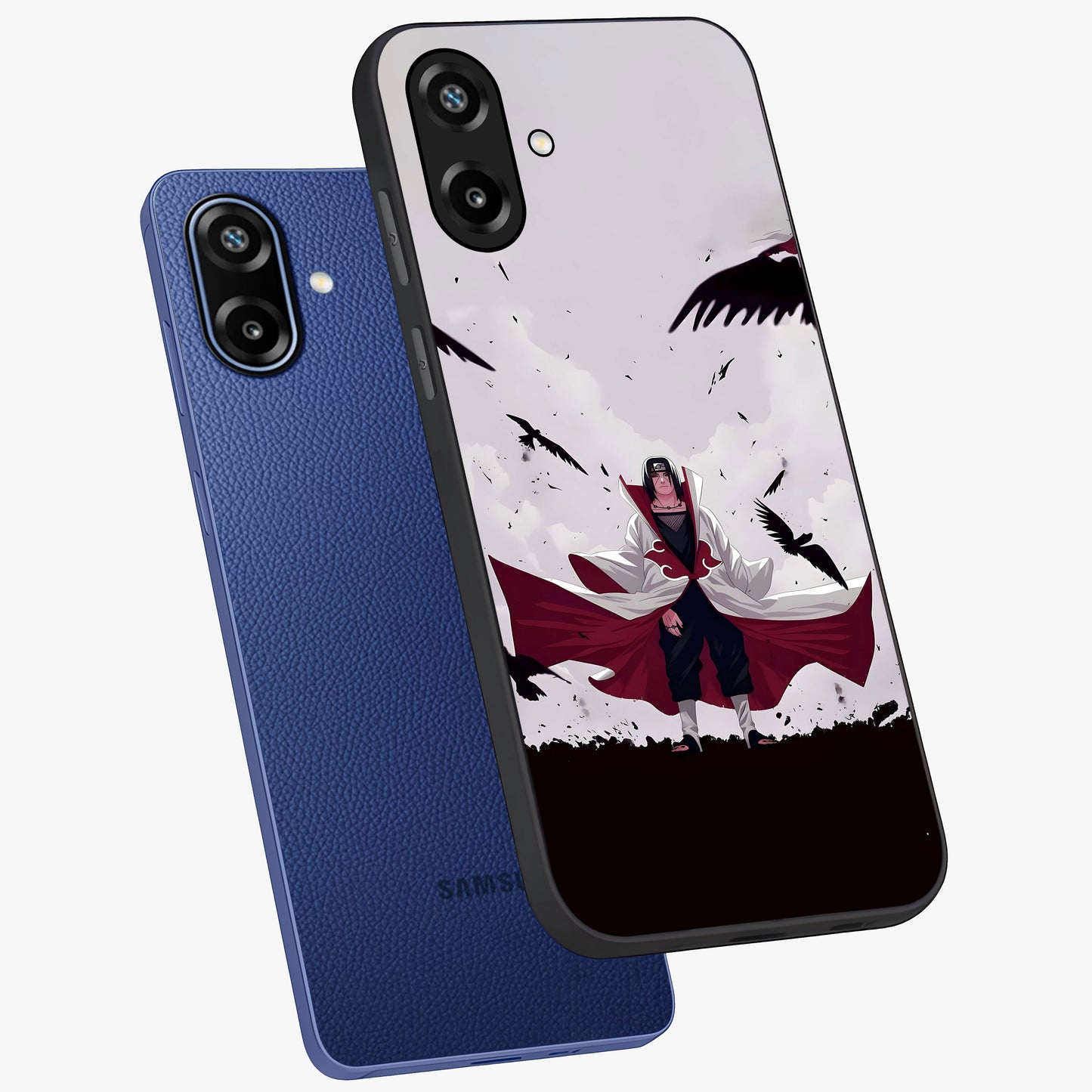 Crimson Crow Ascension Glass Case displayed in angled mockup highlighting powerful crow illustration with dark crimson aesthetic.