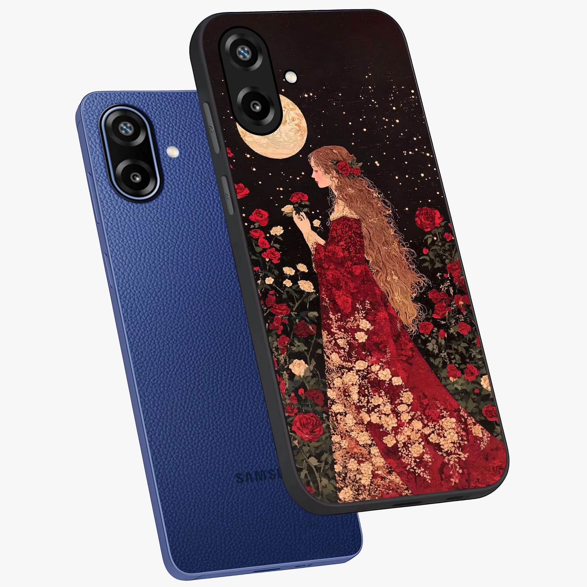 Crimson Dreams Glass Case displayed in angled mockup highlighting soft crimson aesthetic design with artistic theme.