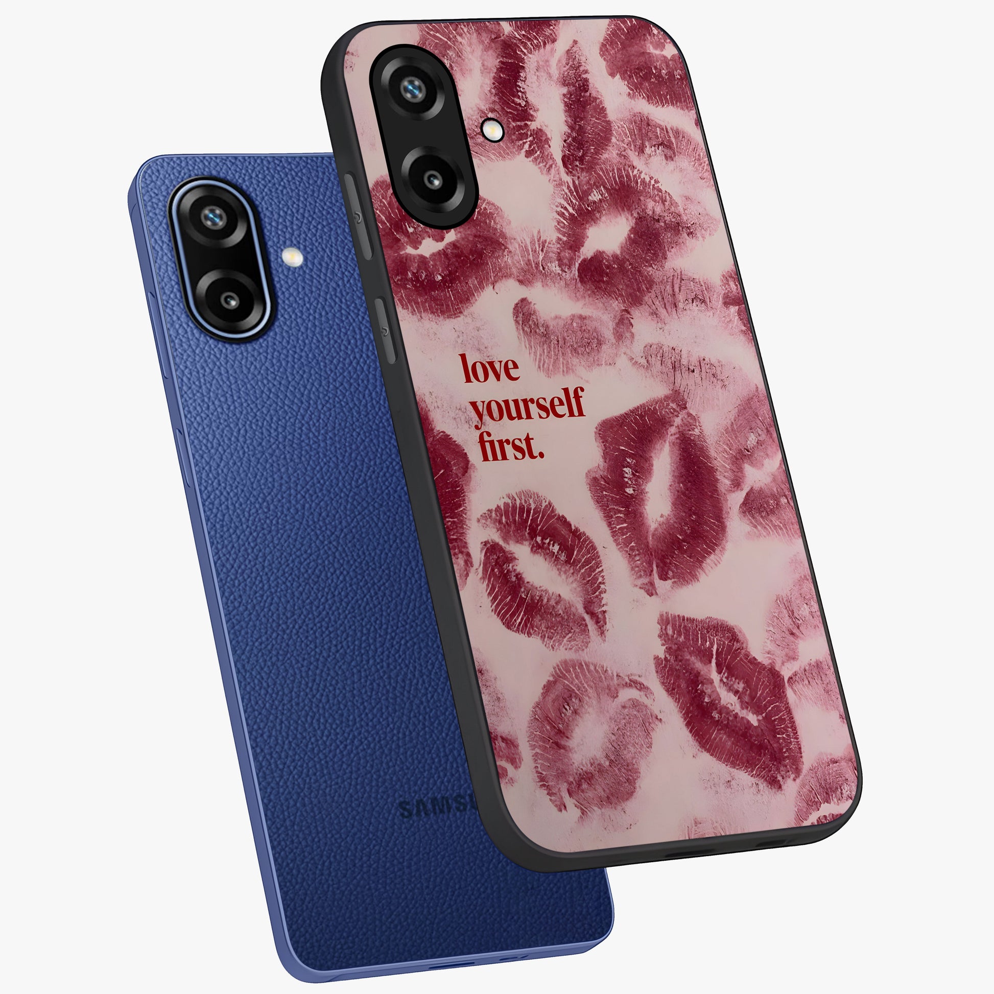 Crimson Kiss Love Glass Case displayed in angled mockup highlighting bold love inspired design with modern aesthetic style.