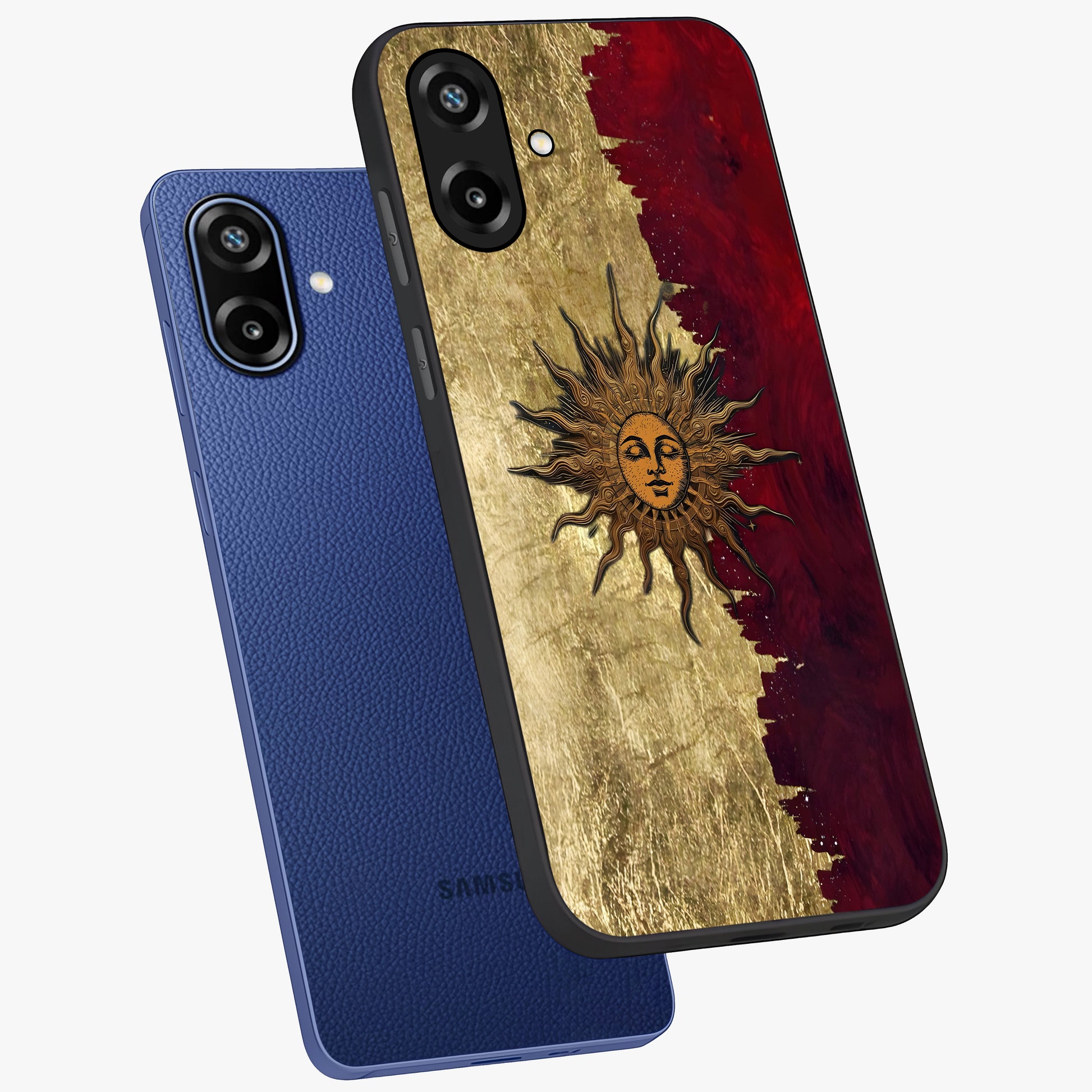 Crimson Sun Majesty Glass Case displayed in angled mockup highlighting majestic crimson sun design with bold aesthetic style.