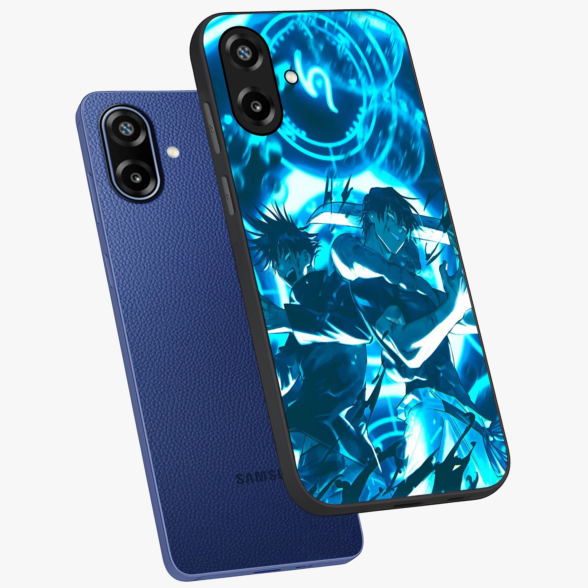 Cursed Energy Clash Glass Case displayed in angled mockup highlighting powerful battle inspired graphic with anime style aesthetic.