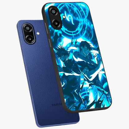 Cursed Energy Clash Glass Case displayed in angled mockup highlighting powerful battle inspired graphic with anime style aesthetic.