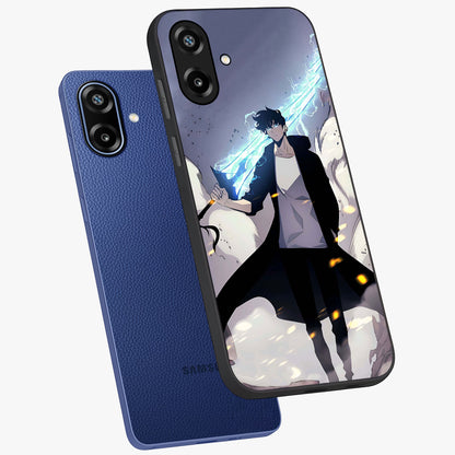 Dark Lightning Anime Warrior Glass Case displayed in angled mockup highlighting powerful lightning themed anime illustration.