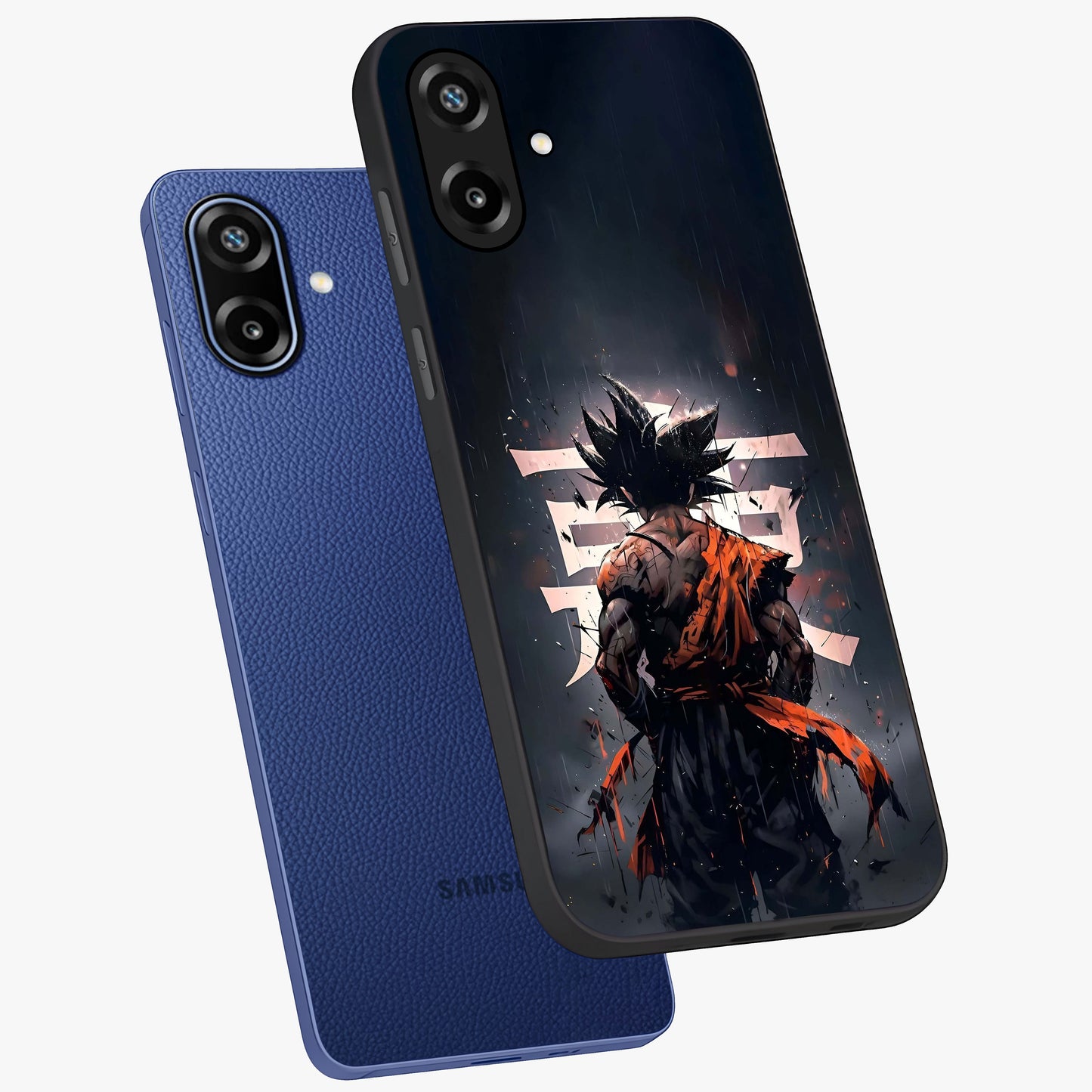 Dark Warrior In Rain Glass Case displayed in angled mockup highlighting dramatic warrior illustration with dark rain aesthetic.