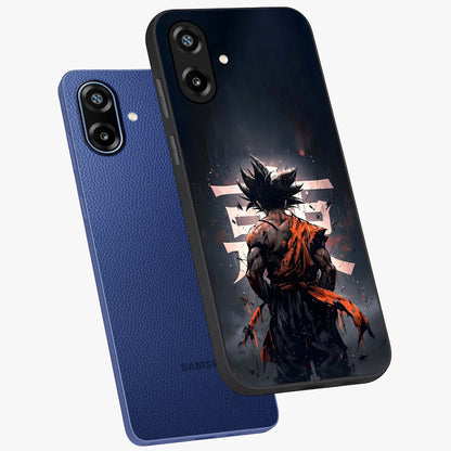 Dark Warrior In Rain Glass Case displayed in angled mockup highlighting dramatic warrior illustration with dark rain aesthetic.