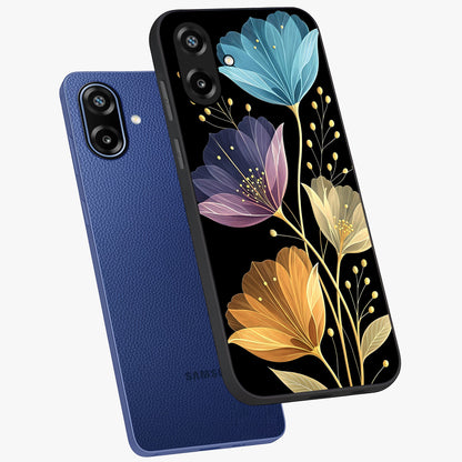 Delicate Multicolor Flowers Glass Case displayed in angled mockup highlighting colorful flower pattern with soft aesthetic style.