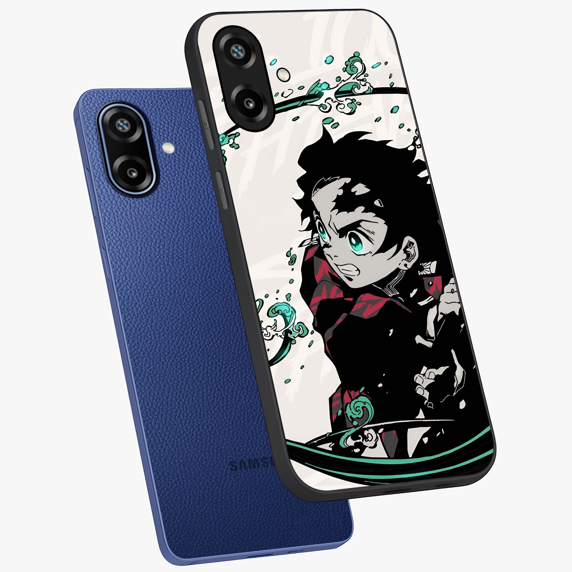 Demon Slayer Glass Case displayed in angled mockup highlighting dramatic anime character design with action aesthetic.