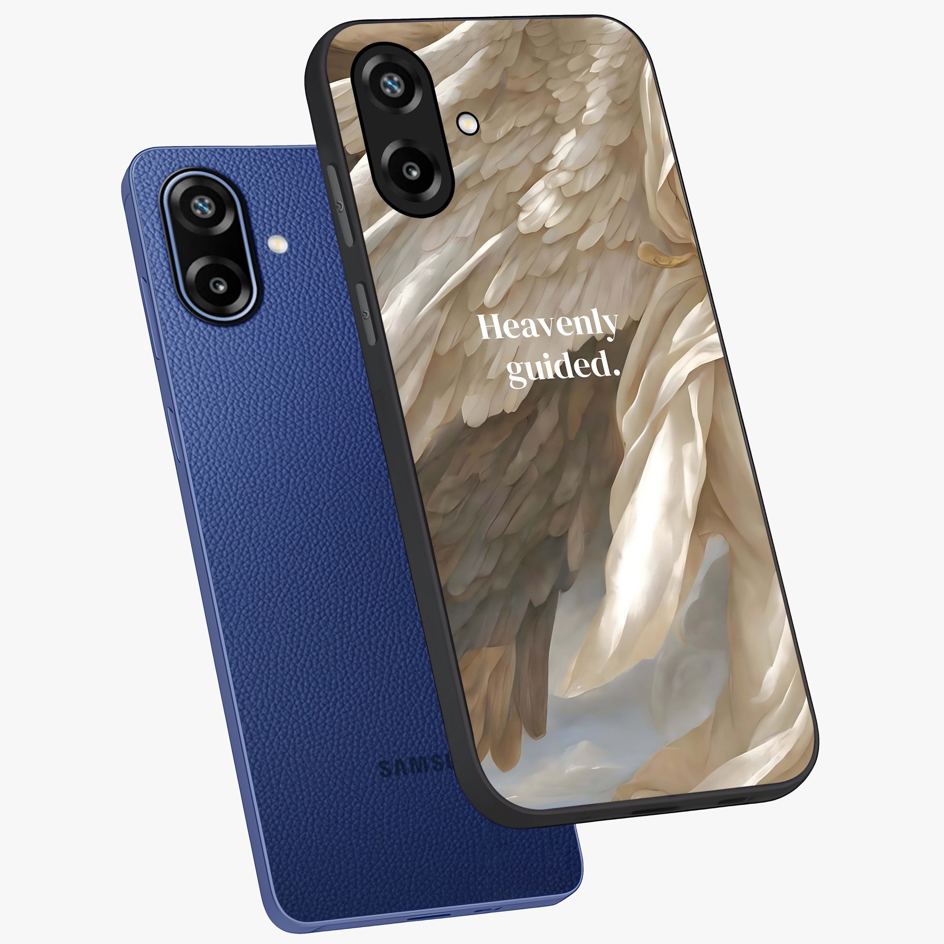 Divine Winged Grace Glass Case displayed in angled mockup highlighting graceful wing design with divine aesthetic style.