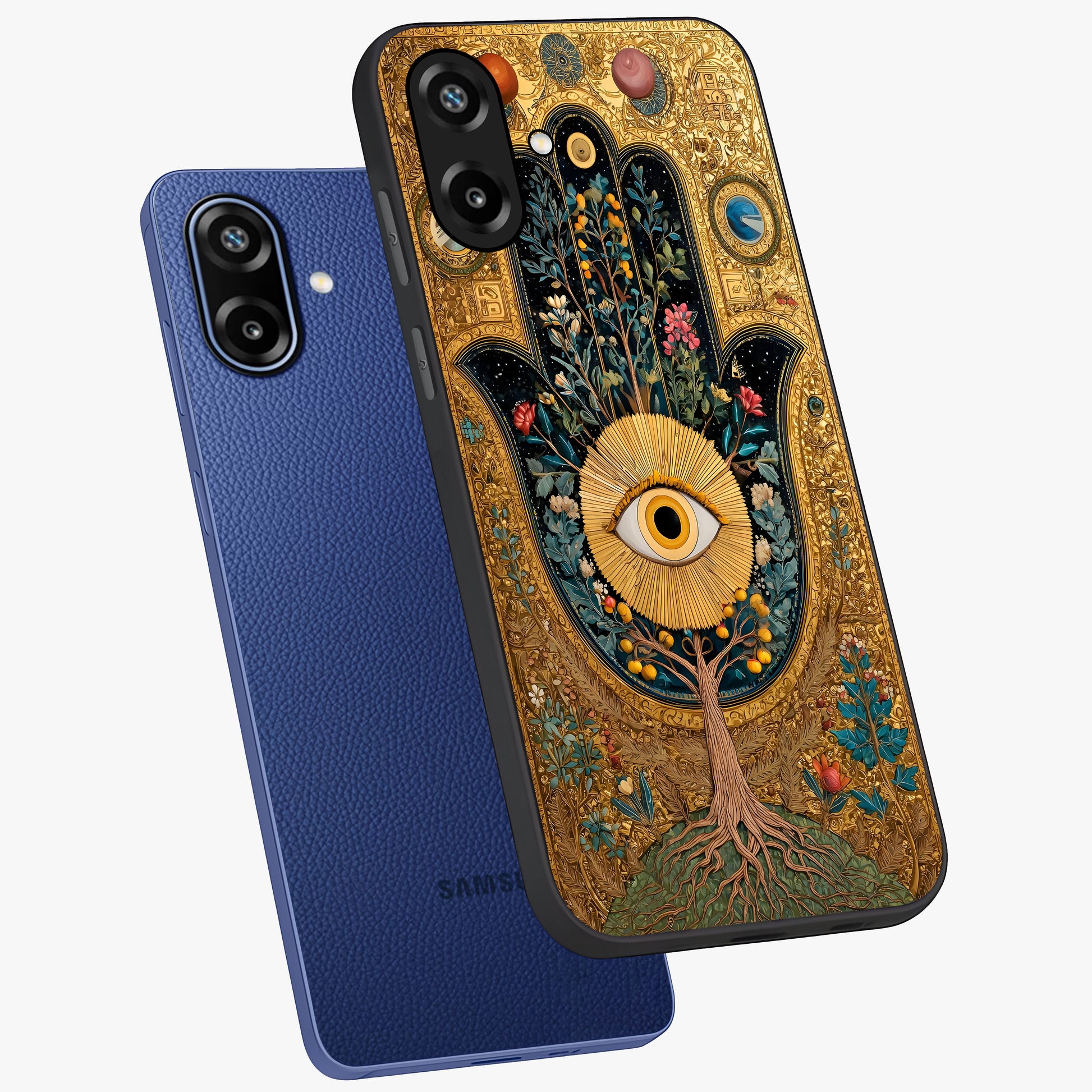 Ethereal Evil Eye Glass Case displayed in angled mockup highlighting protective evil eye symbol with spiritual aesthetic design.