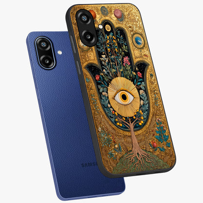 Ethereal Evil Eye Glass Case displayed in angled mockup highlighting protective evil eye symbol with spiritual aesthetic design.