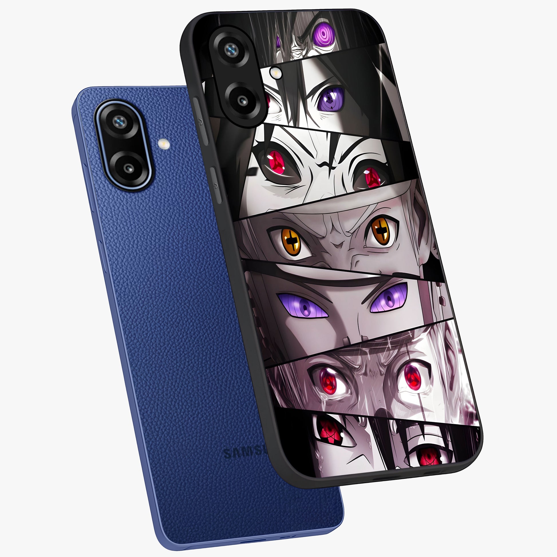 Eyes of Destiny Glass Case displayed in angled mockup highlighting bold eye illustration with mystical aesthetic style.
