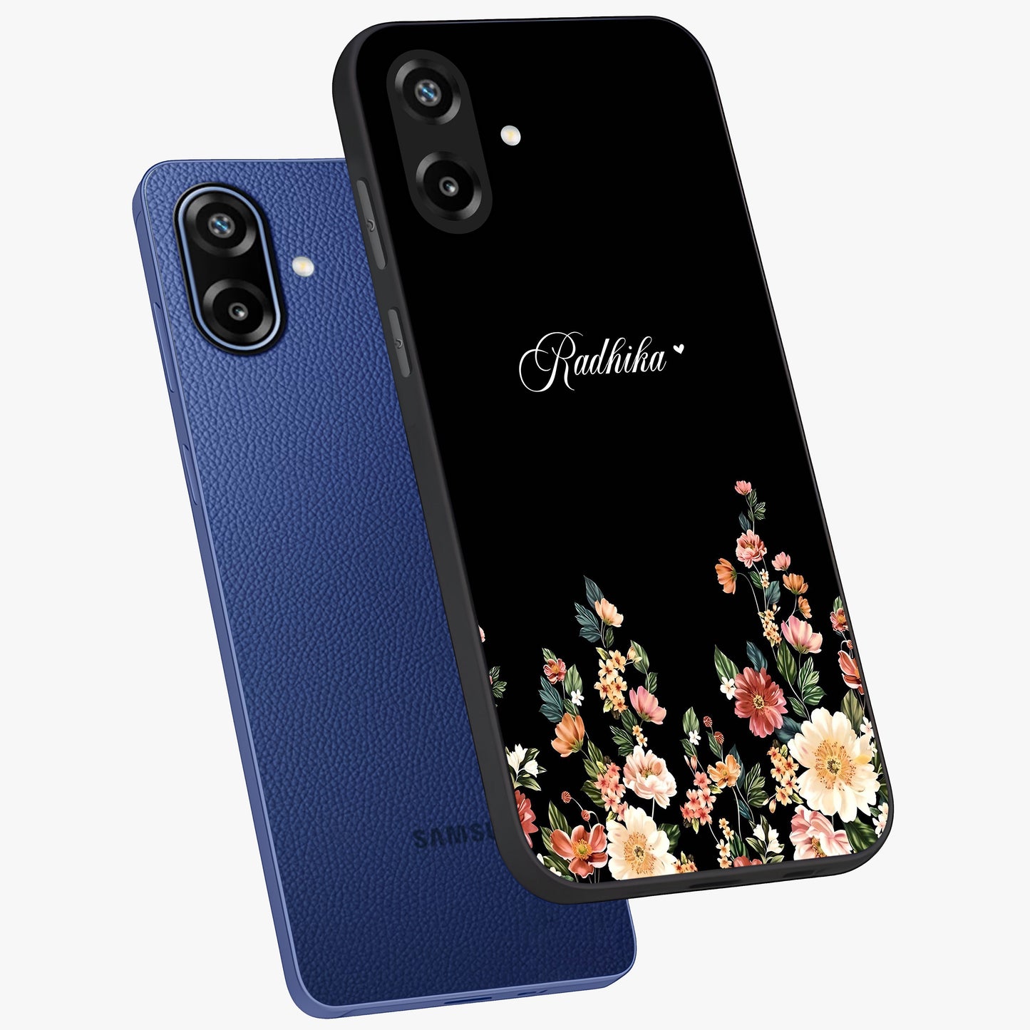 Floral Design With a Custom Personalized Name Glass Case displayed in angled mockup highlighting elegant floral pattern with custom name feature.