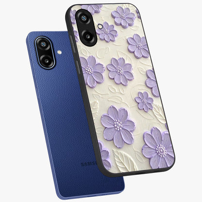 Floral Wall Art With Purple Flowers Glass Case displayed in angled mockup highlighting vibrant purple floral illustration with artistic aesthetic.