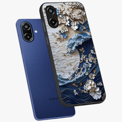 Floral Wave Origami Glass Case displayed in angled mockup highlighting geometric origami flower design with modern aesthetic style.