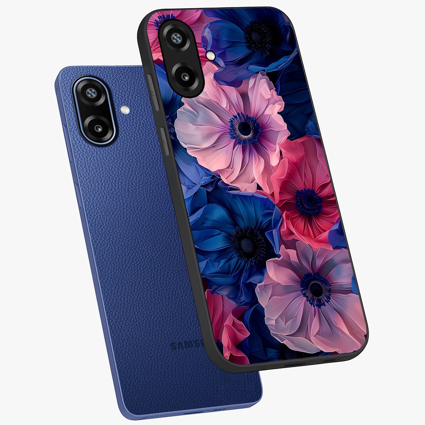 Flower Paper Art Pattern Glass Case displayed in angled mockup highlighting layered paper flower design with artistic aesthetic.