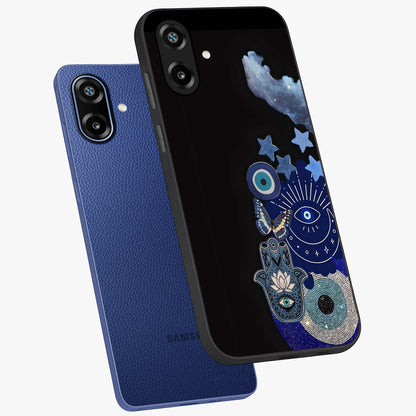 Galactic Charm Cluster Glass Case displayed in angled mockup highlighting luminous galaxy inspired design with dreamy aesthetic.