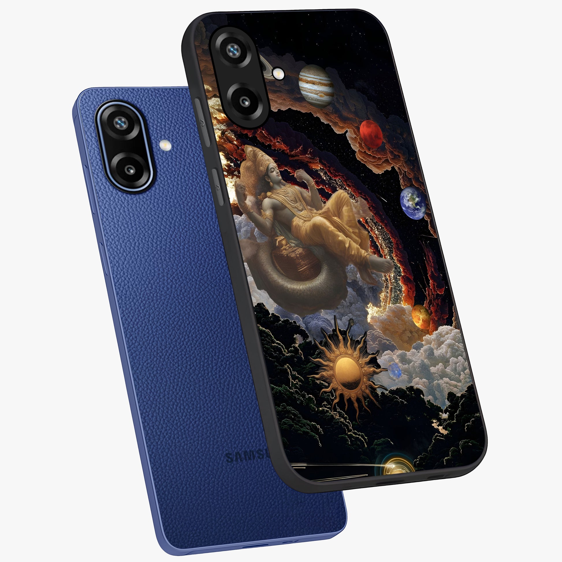 Galactic Divine God Glass Case displayed in angled mockup highlighting powerful celestial deity illustration with galactic aesthetic.