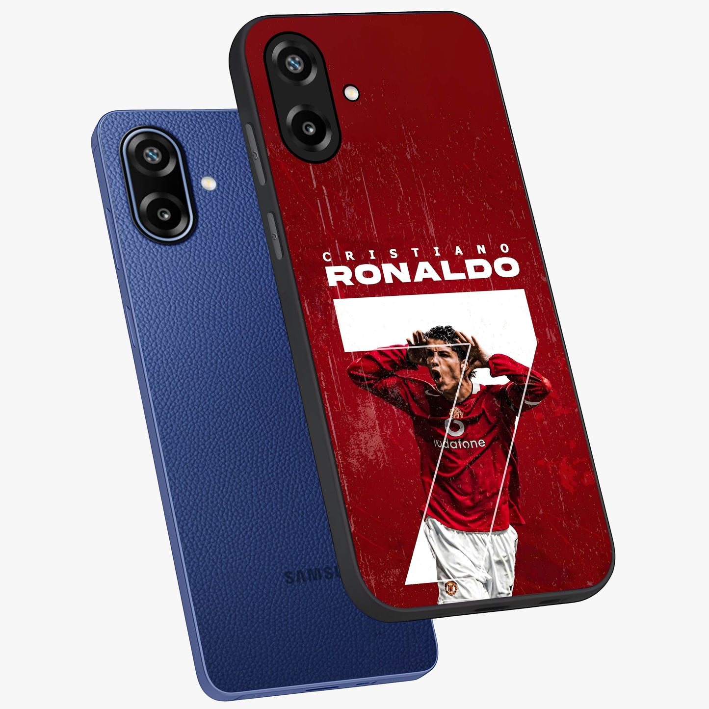 Goal Celebration Legacy Glass Case displayed in angled mockup highlighting energetic sports celebration design with bold athletic theme.