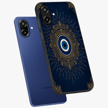 Golden Celestial Charm Glass Case displayed in angled mockup highlighting sparkling cosmic charm design with celestial aesthetic.
