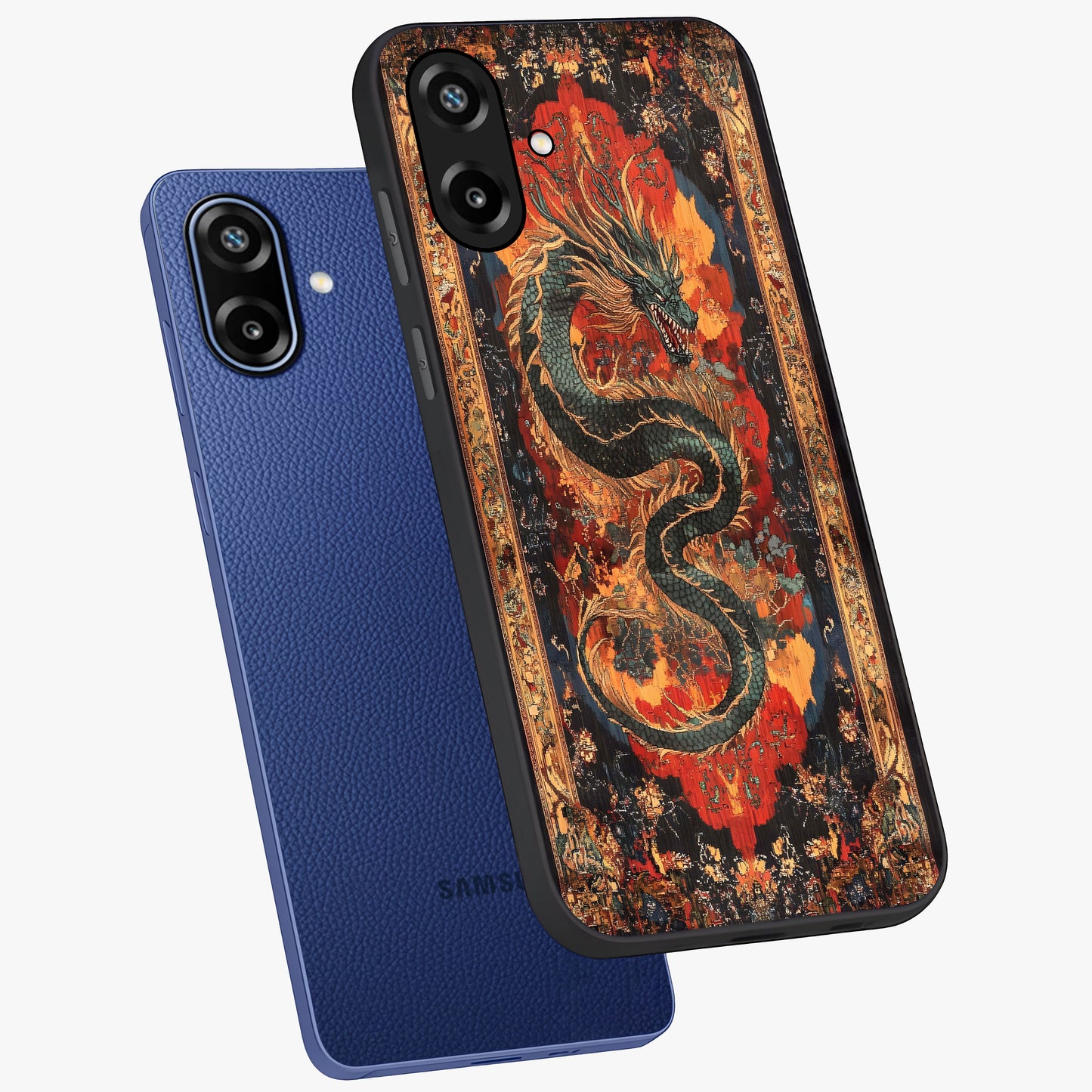 Inferno Dragon Soul Glass Case displayed in angled mockup highlighting powerful dragon illustration with inferno aesthetic.