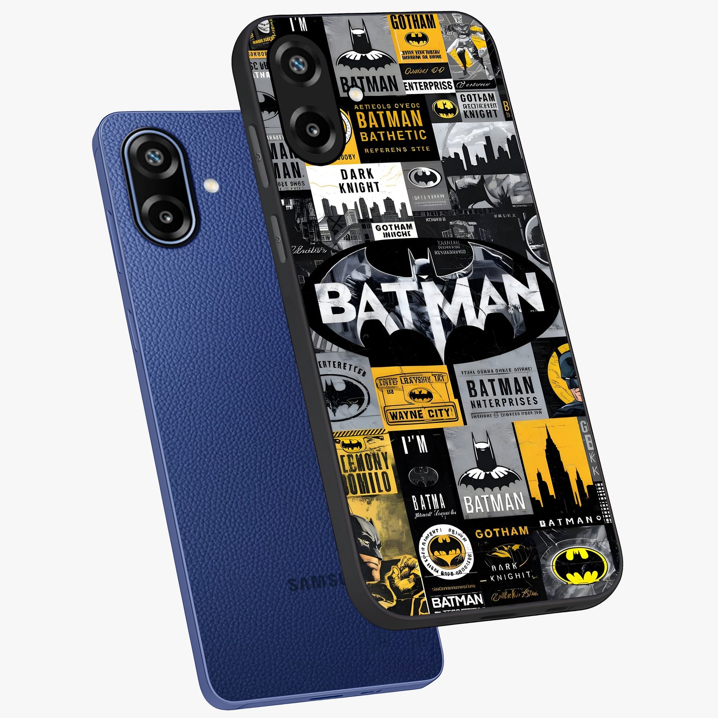 Knight Gotham Rise Glass Case displayed in angled mockup highlighting powerful knight silhouette design with dramatic aesthetic.