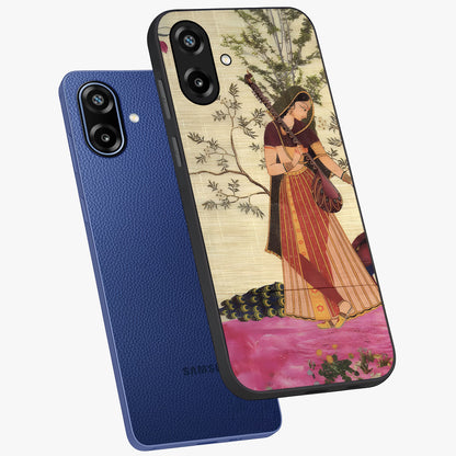 Lady With Veena Art Glass Case displayed in angled mockup highlighting graceful musical illustration with cultural artistic aesthetic.