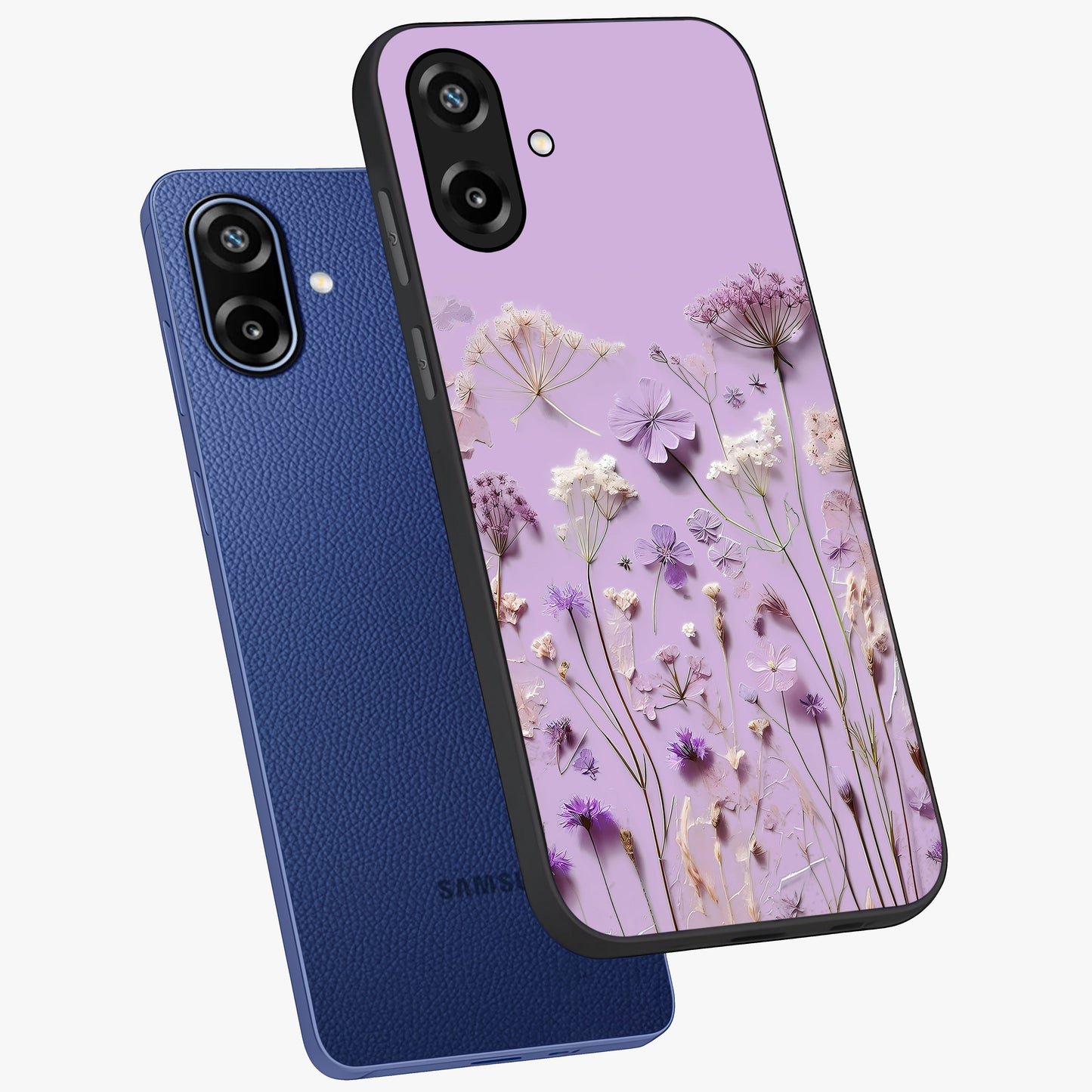 Lavender Blossom Dream Glass Case displayed in angled mockup highlighting dreamy lavender flower design with calming aesthetic style.