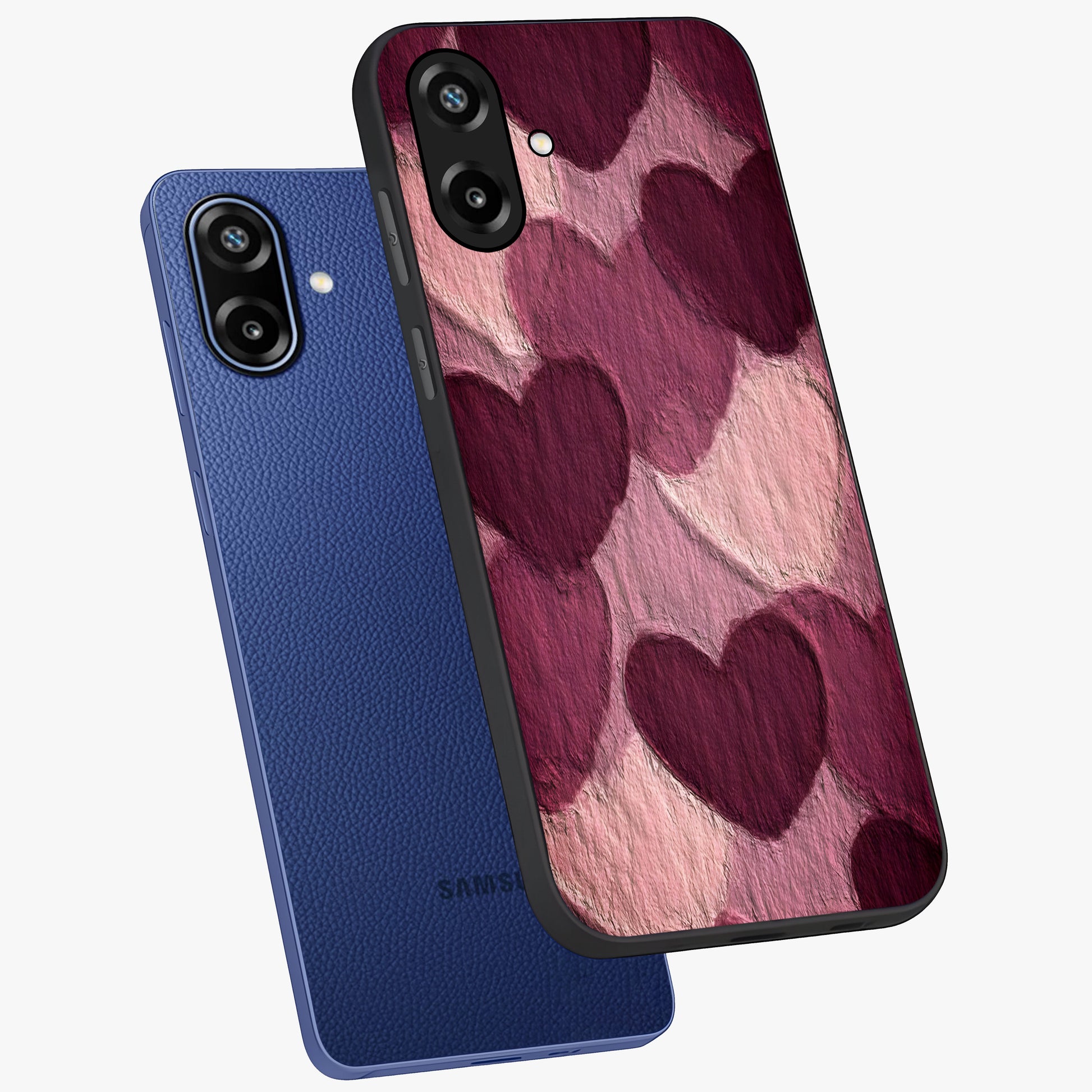Layered Paper Hearts Glass Case displayed in angled mockup highlighting creative paper craft heart design with romantic aesthetic.