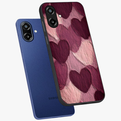 Layered Paper Hearts Glass Case displayed in angled mockup highlighting creative paper craft heart design with romantic aesthetic.