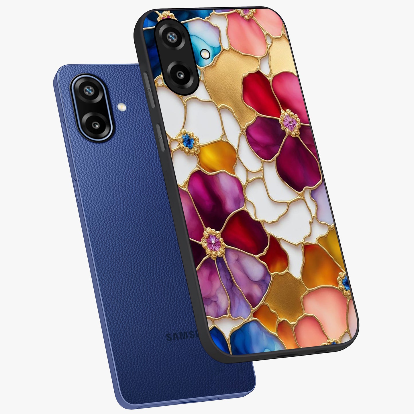 Marble Flower Pattern Glass Case displayed in angled mockup highlighting elegant marble floral design with modern aesthetic.