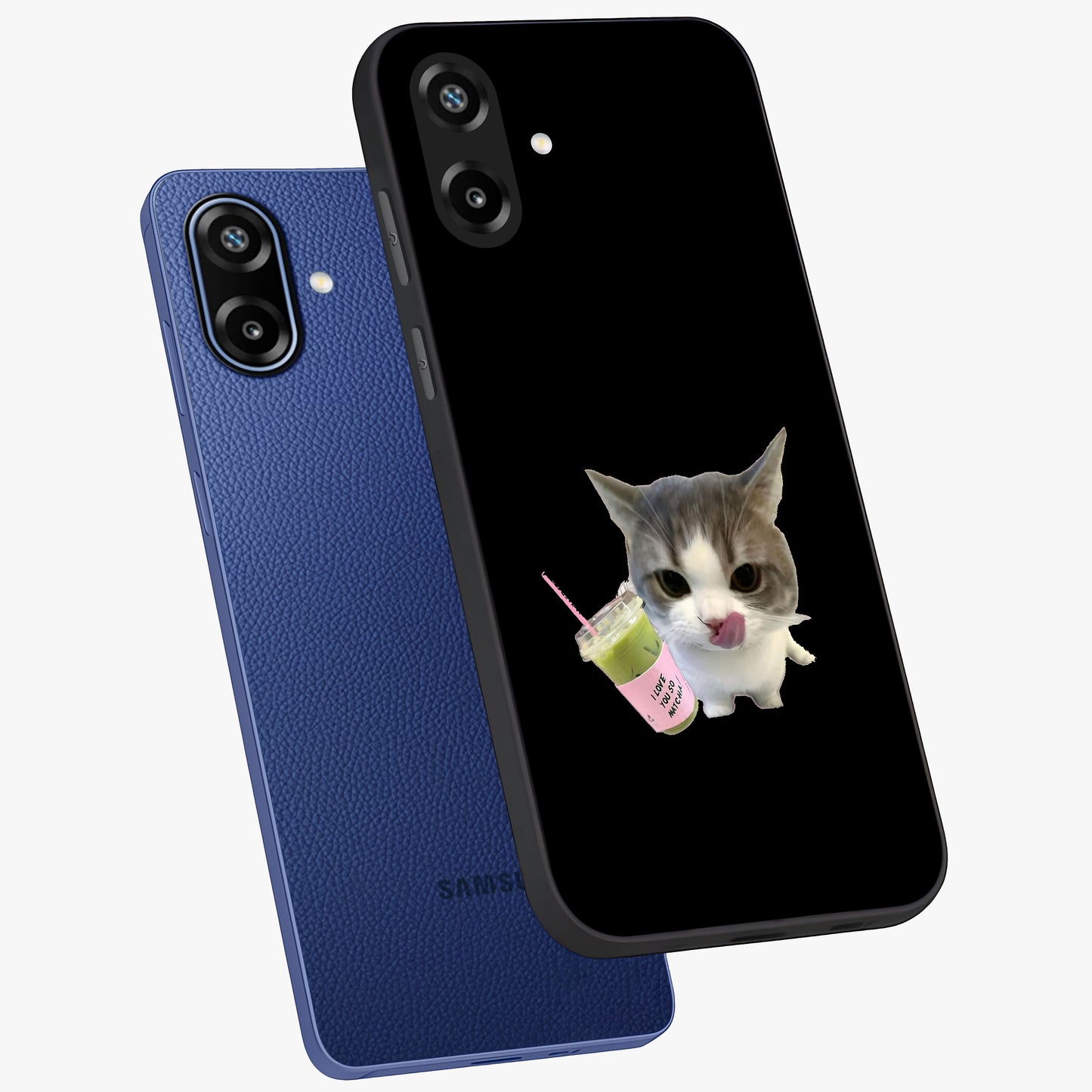 Matcha Cat Style Glass Case displayed in angled mockup highlighting playful feline design with pastel matcha aesthetic.