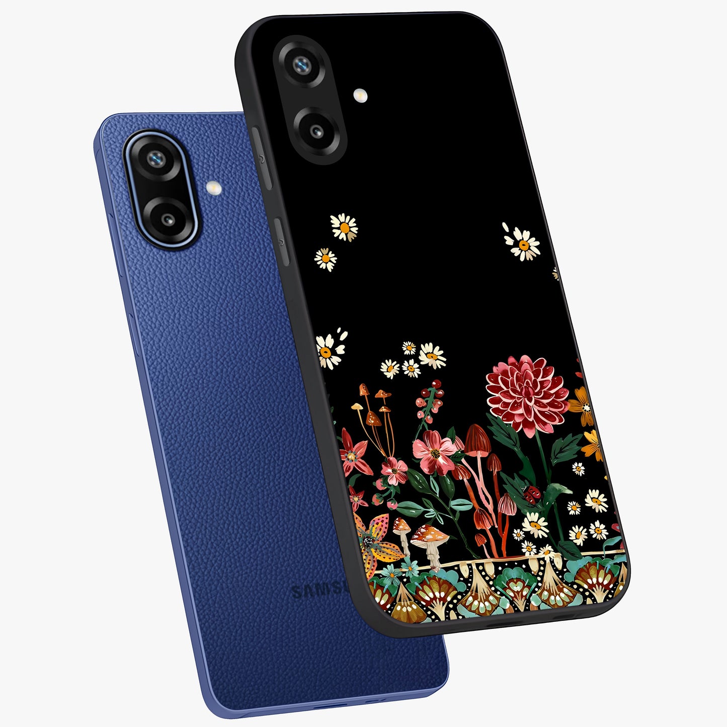 Midnight Bloom Pattern Glass Case displayed in angled mockup highlighting elegant flower design with midnight aesthetic style.