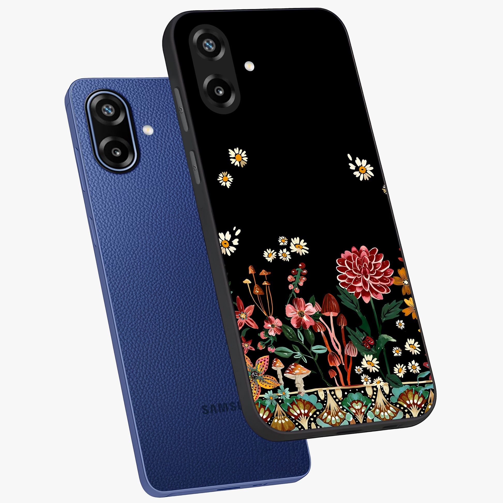 Midnight Bloom Pattern Glass Case displayed in angled mockup highlighting elegant flower design with midnight aesthetic style.