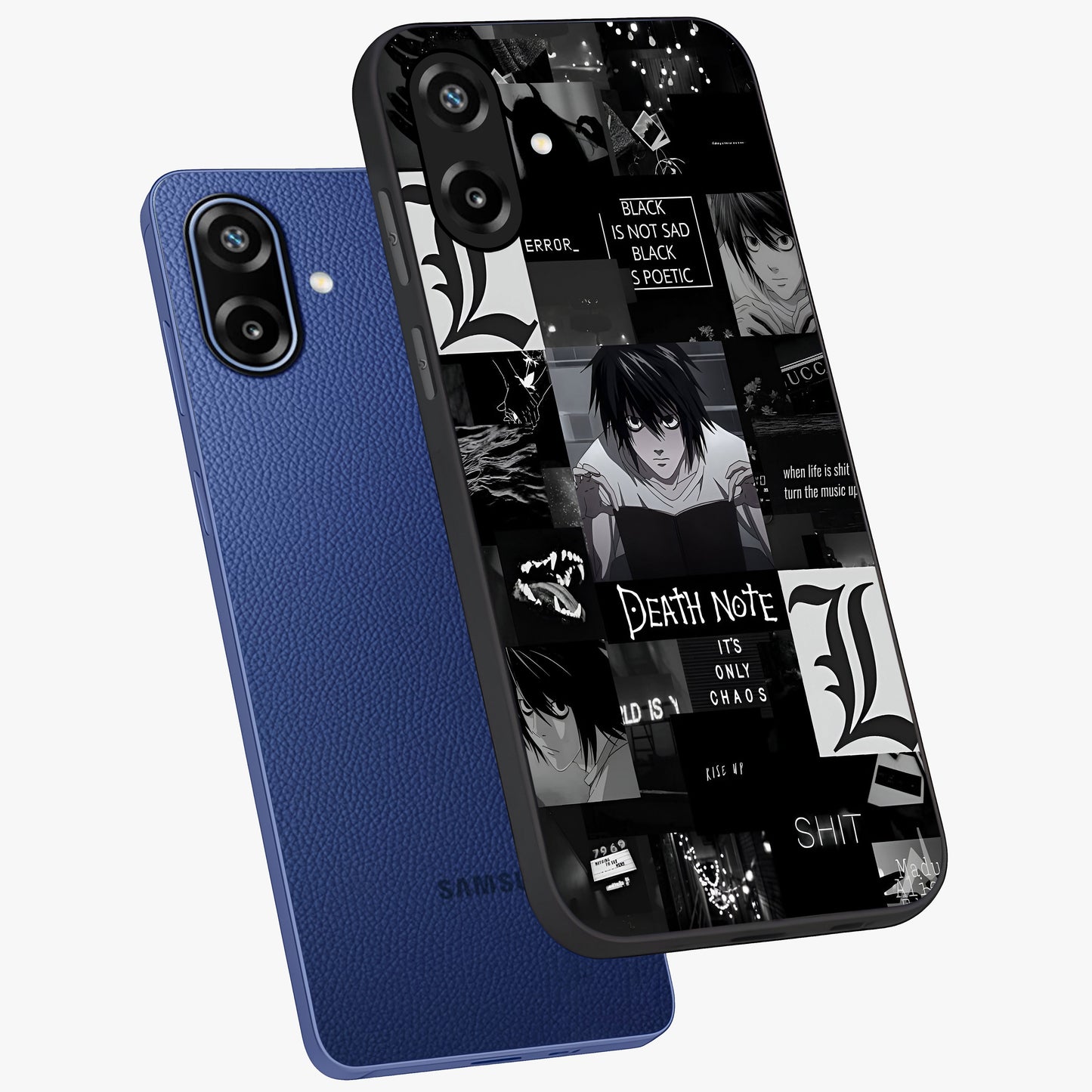 Midnight Chaos Mind Glass Case displayed in angled mockup highlighting chaotic artistic design with dramatic midnight aesthetic.