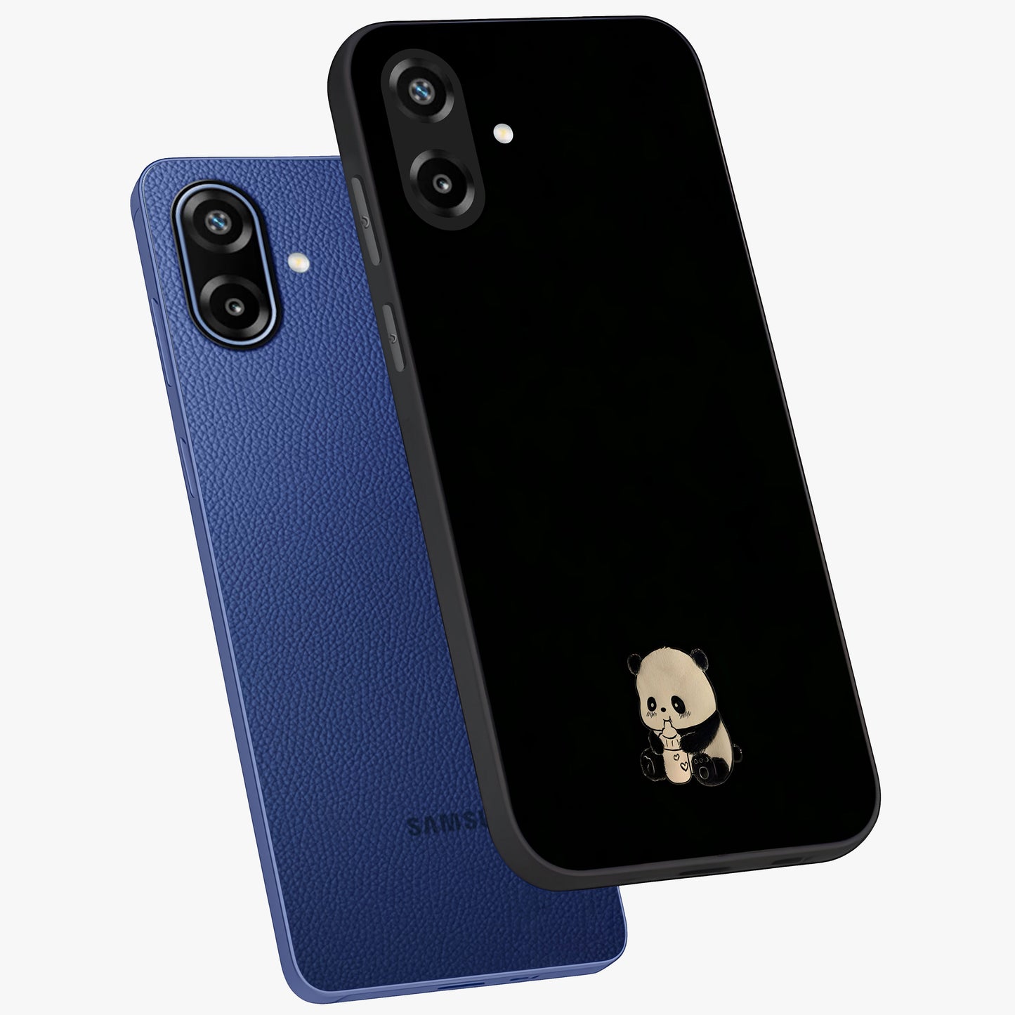 Midnight Panda Love Glass Case displayed in angled mockup highlighting adorable panda illustration with midnight aesthetic.