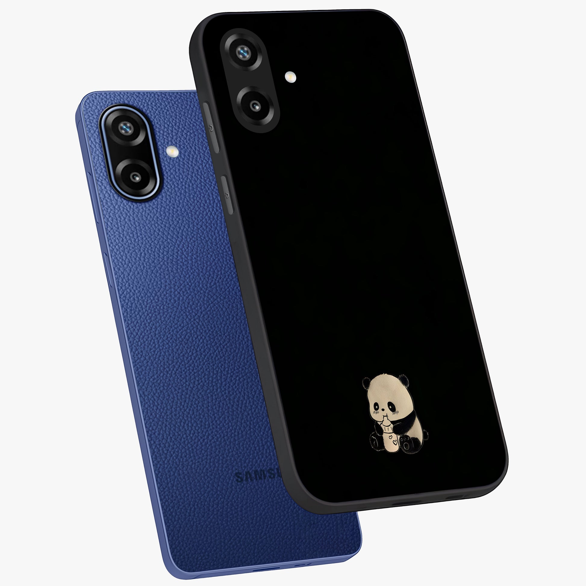 Midnight Panda Love Glass Case displayed in angled mockup highlighting adorable panda illustration with midnight aesthetic.