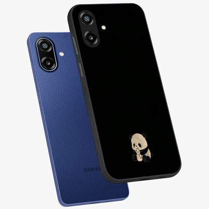 Midnight Panda Love Glass Case displayed in angled mockup highlighting adorable panda illustration with midnight aesthetic.