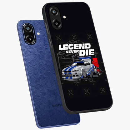 Midnight Racing Legacy Glass Case displayed in angled mockup highlighting dynamic automotive design with bold midnight aesthetic.