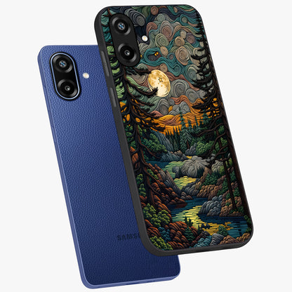 Moonlight Forest Dream Glass Case displayed in angled mockup highlighting dreamy forest design with glowing moon aesthetic.