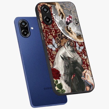 Moonlit Royal Stallion Glass Case displayed in angled mockup highlighting powerful stallion illustration with royal night aesthetic.