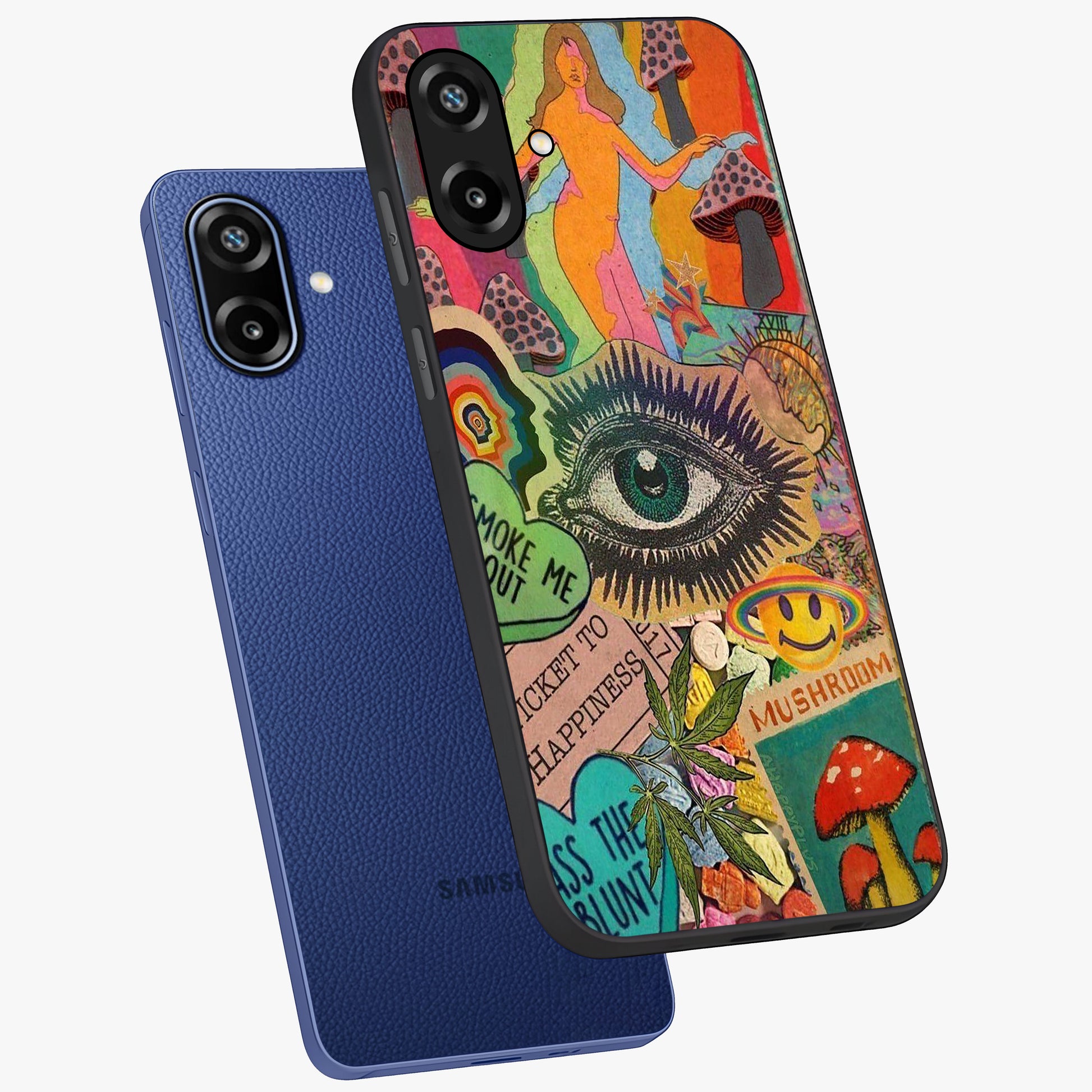Mystic Eye Wonderland Glass Case displayed in angled mockup highlighting magical eye illustration with dreamy aesthetic.