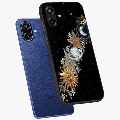 Pearls Universe Object Glass Case displayed in angled mockup highlighting celestial pearl design with dreamy aesthetic.