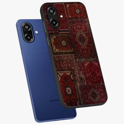 Persian Velvet Tale Glass Case displayed in angled mockup highlighting ornate textile inspired design with royal aesthetic.