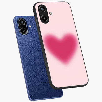 Pink Aura Heart Glass Case displayed in angled mockup highlighting vibrant pink heart design with dreamy aura aesthetic.