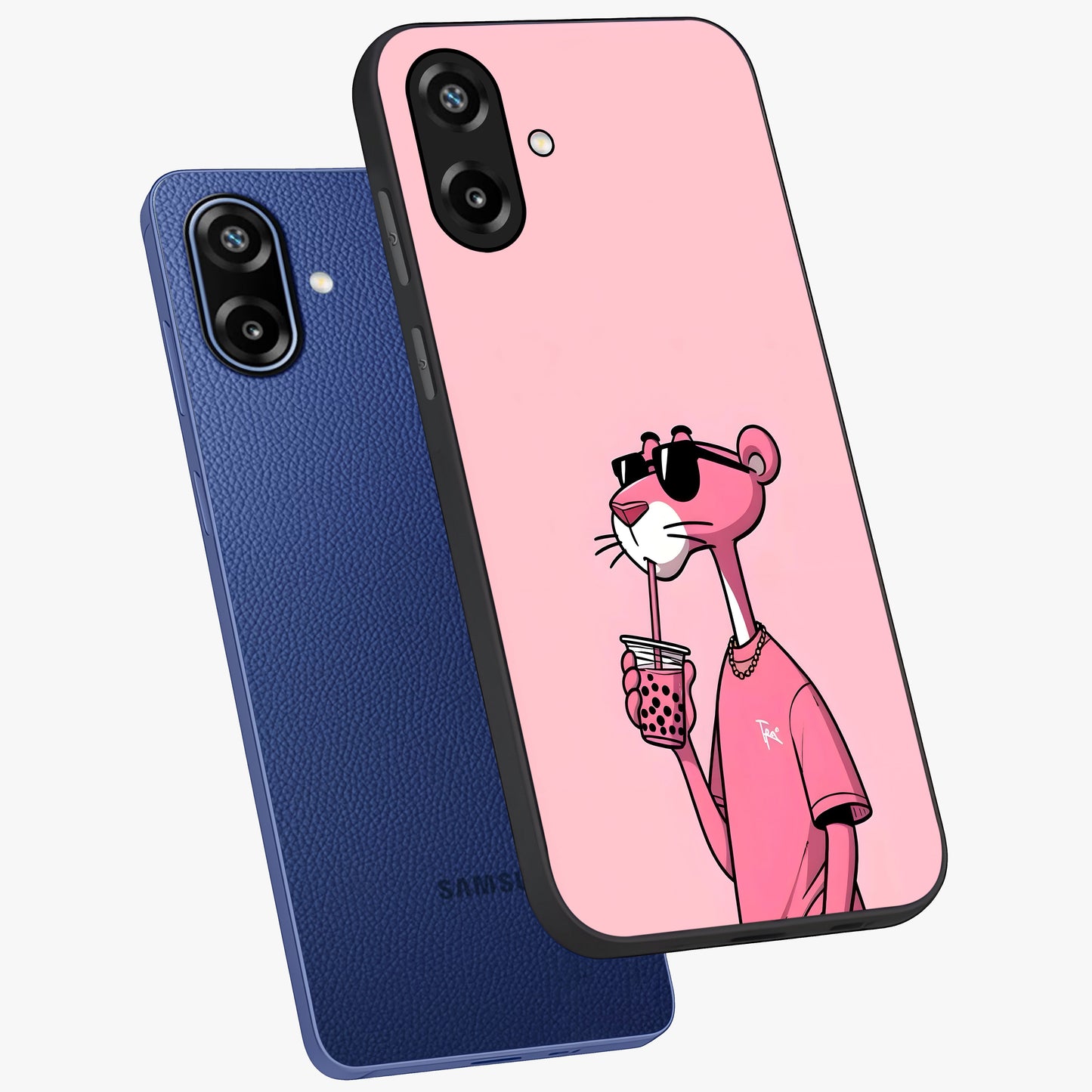 Pink Panther Glass Case displayed in angled mockup highlighting playful cartoon character design with vibrant pink aesthetic.